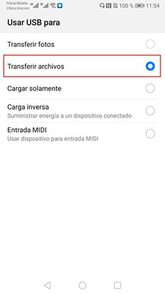  la situación de tranferir archivos en celular android 