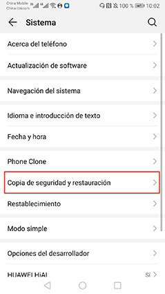 ubicación de copia de seguridad y restaurar en android