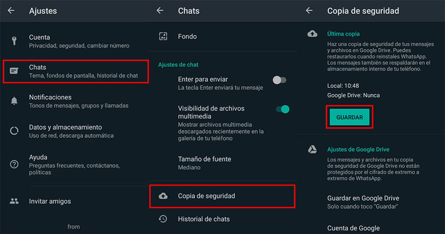 hacer copia de seguridad de whatsapp