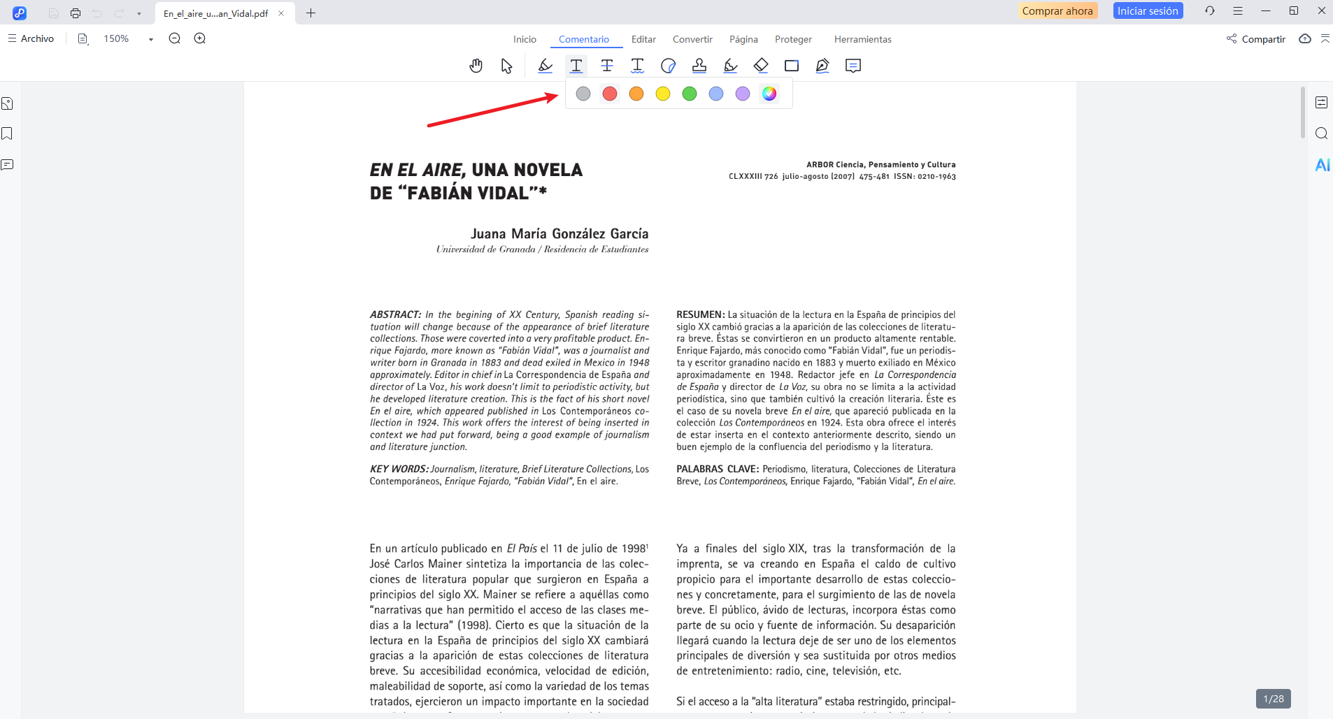 elegir color para subrayar pdf con tenorshare pdnob
