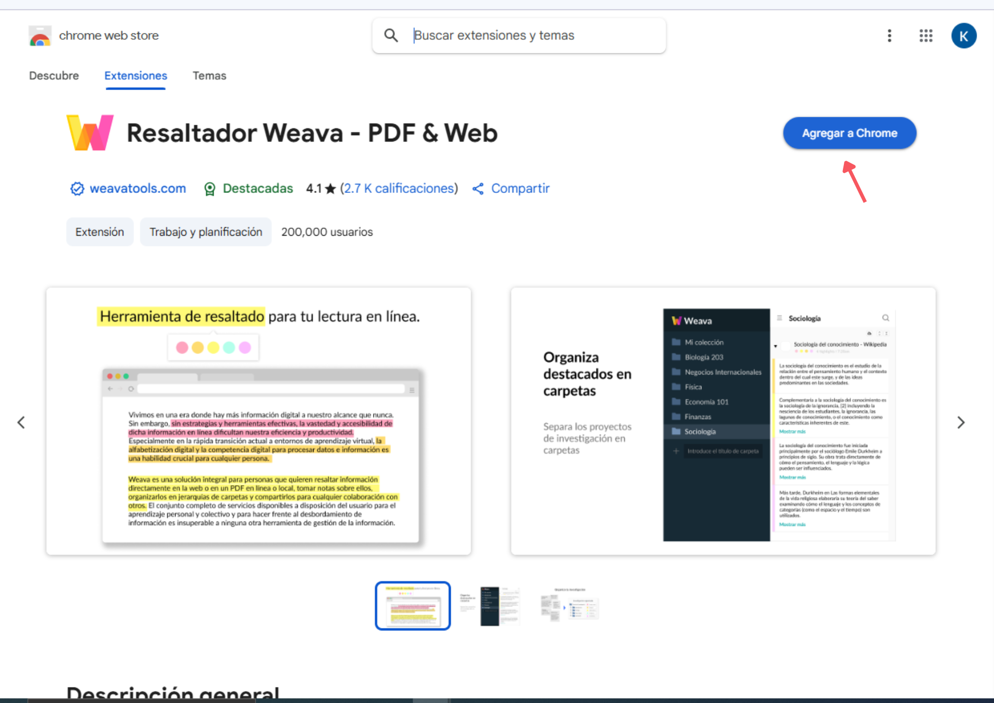 agregar extensión weava para subrayar pdf en chrome paso 3