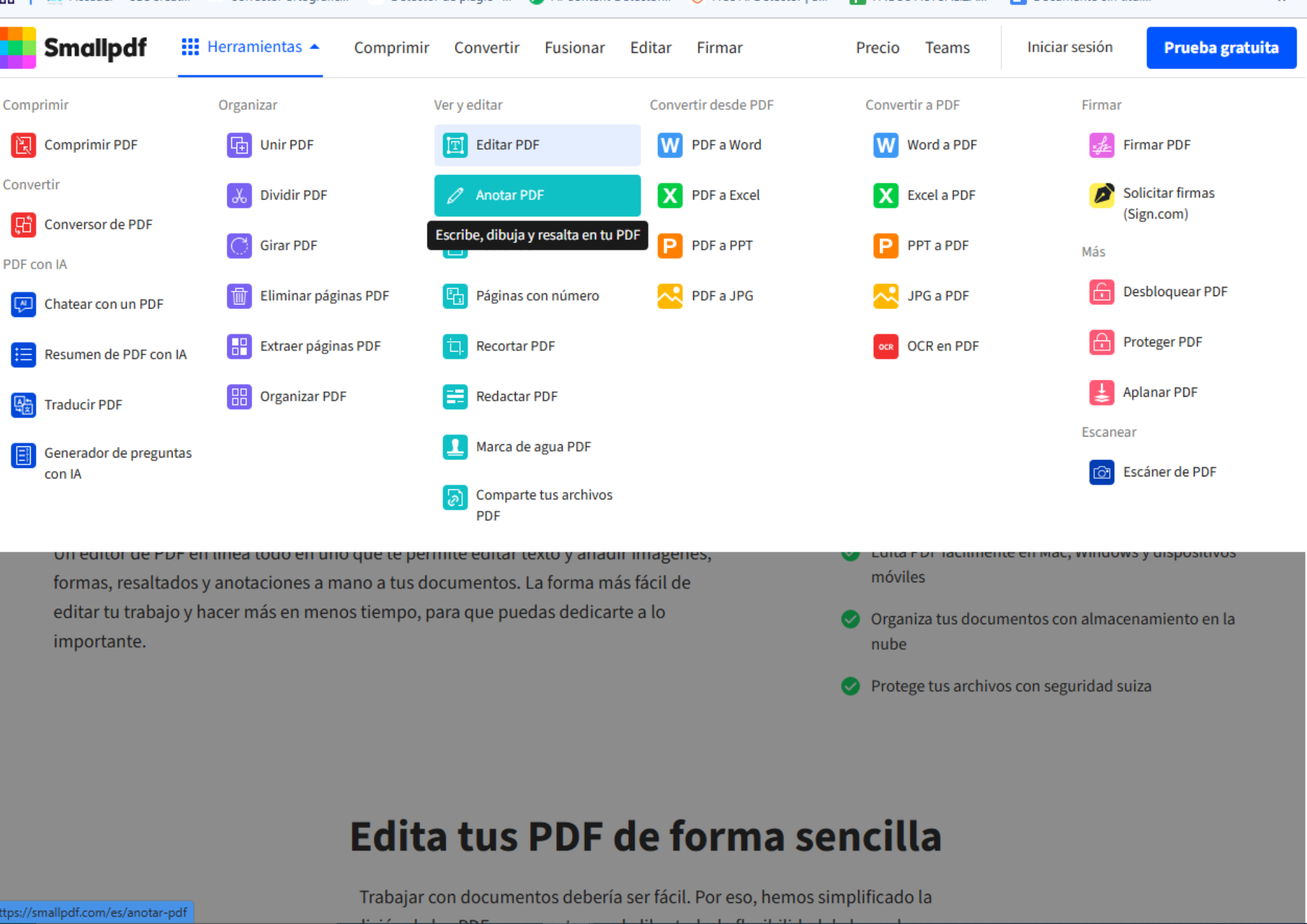 editor smallpdf para subrayar pdf en chrome
