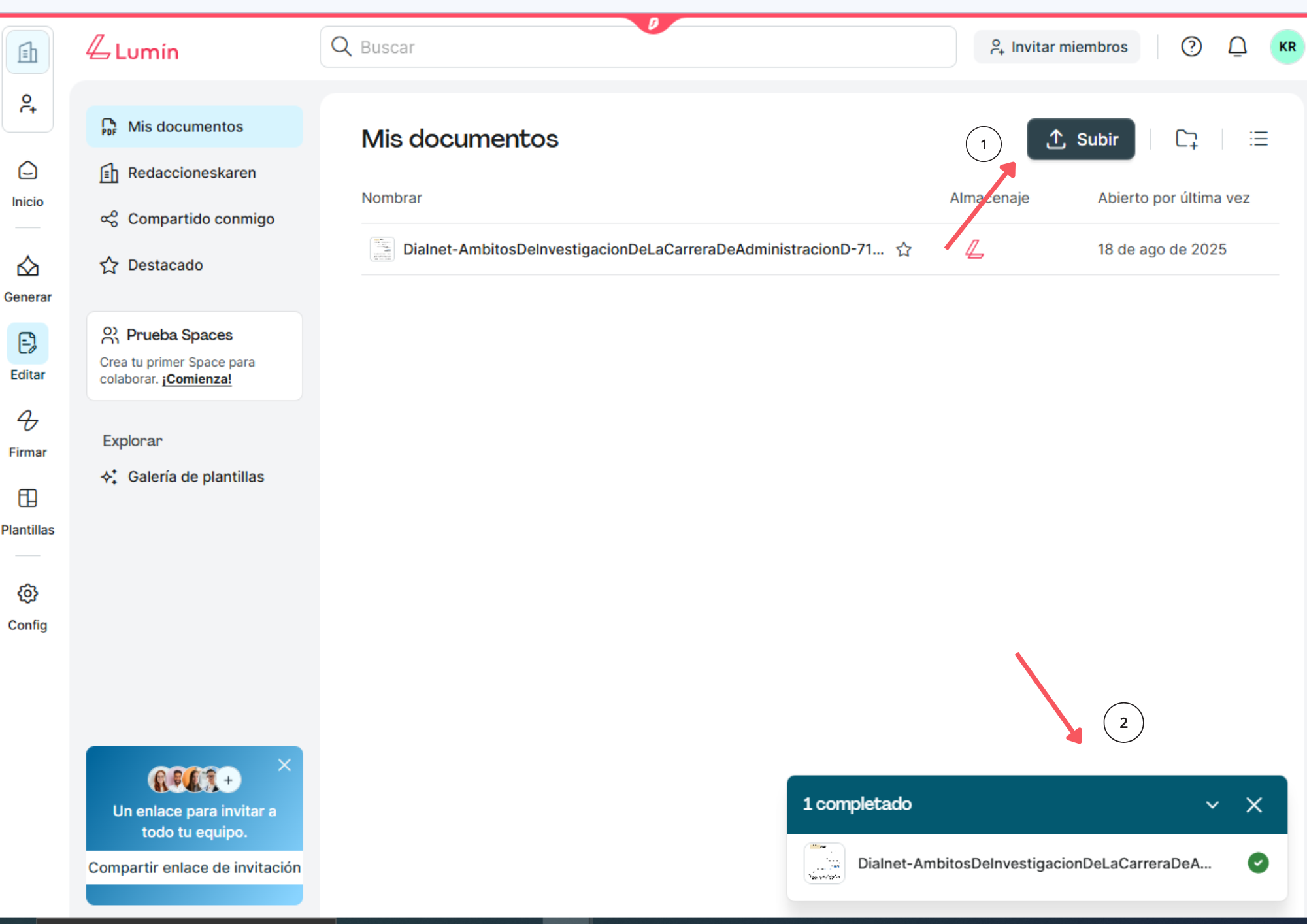 subir pdf a lumin para subrayar en chrome paso 3