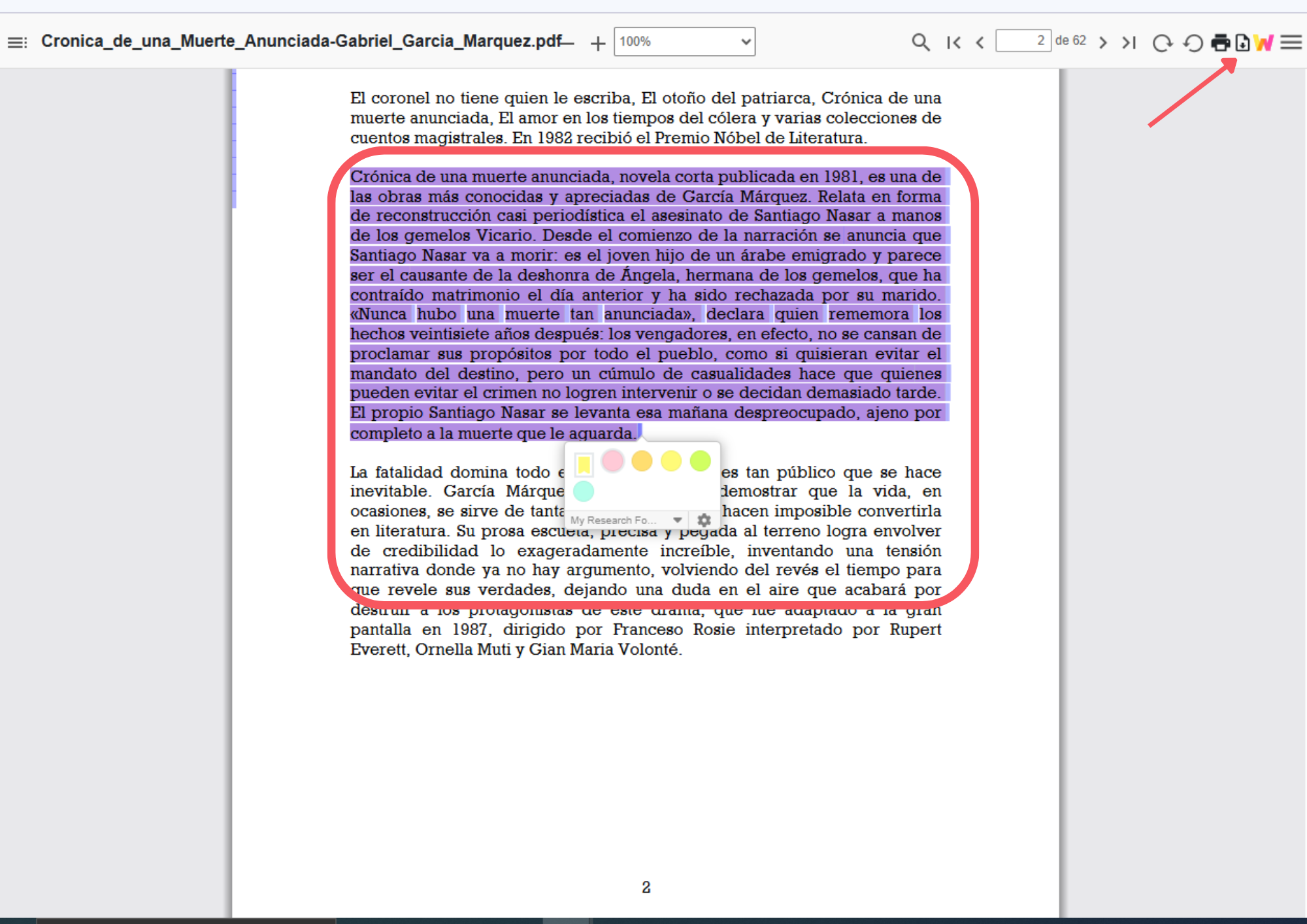 resaltar texto con weava en pdf chrome paso 2