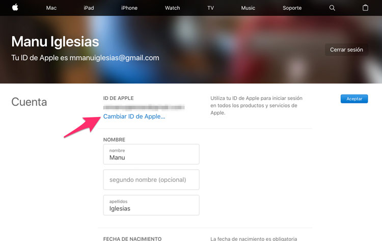 como cambiar mi id de apple en mi mac