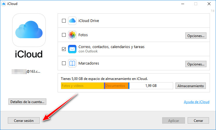 cerrar sesión icloud windows