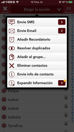 seleccionar contactos para eliminar