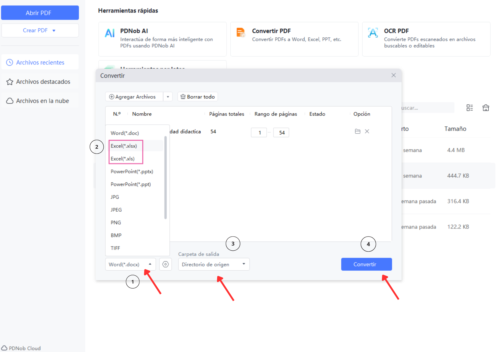configuración de conversión en tenorshare pdnob para extraer datos de pdf a excel con ia