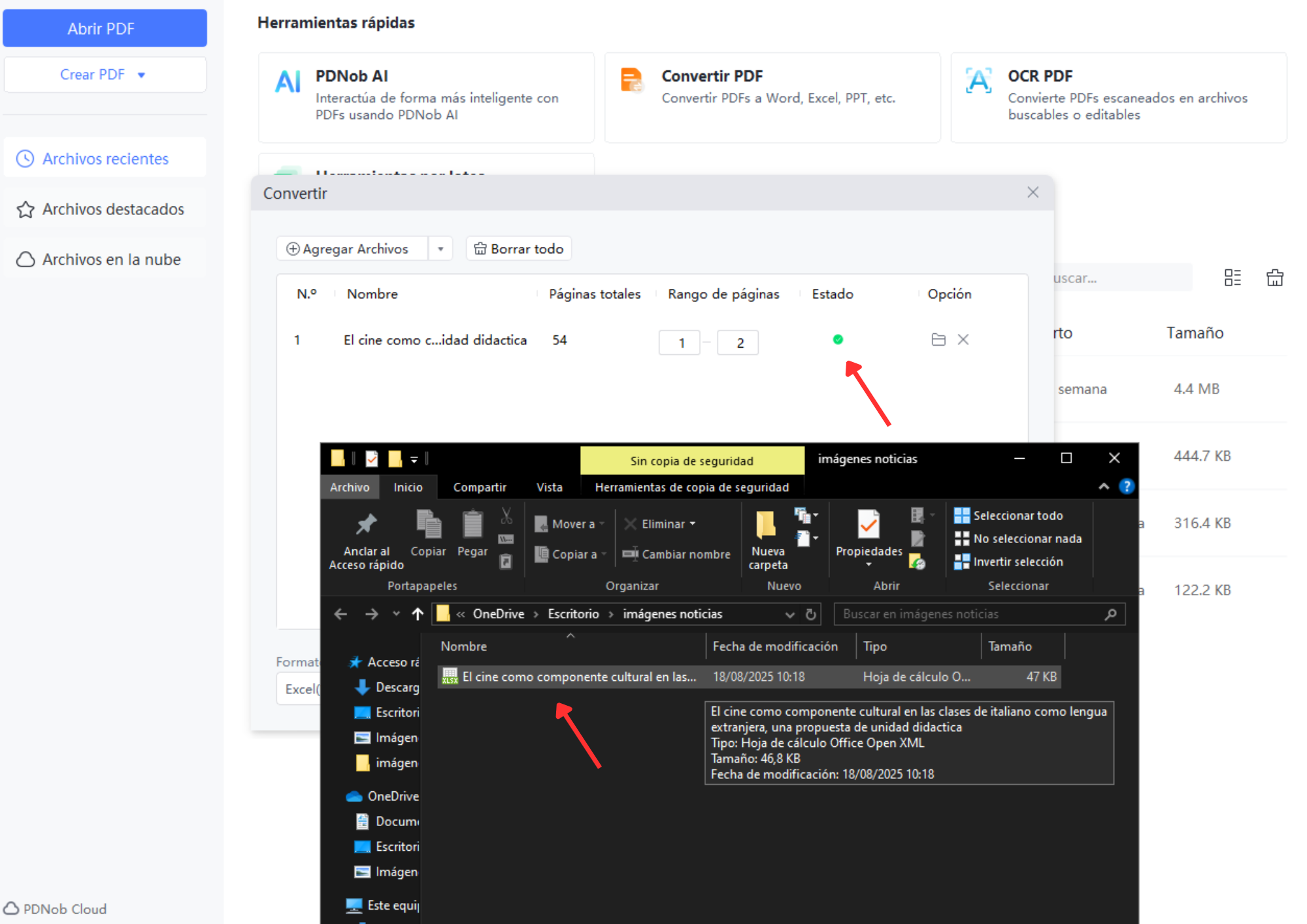 conversión completada en tenorshare pdnob para extraer datos de pdf a excel con ia