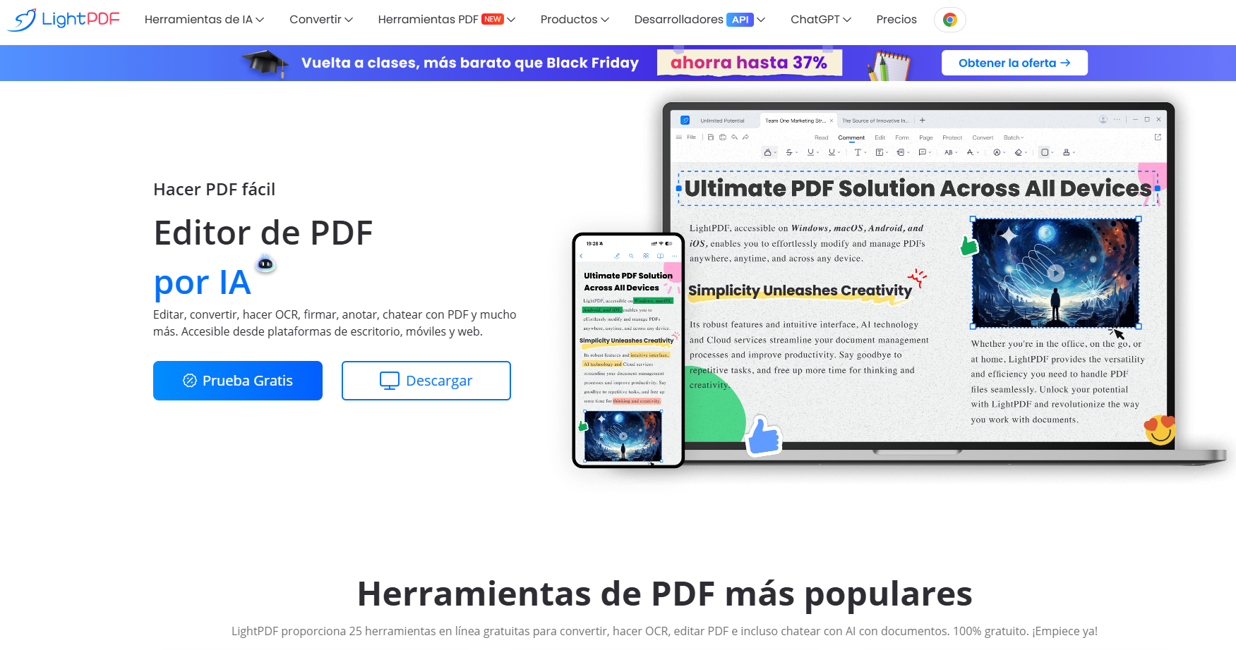 interfaz de lightpdf para extraer datos de pdf a excel con ia