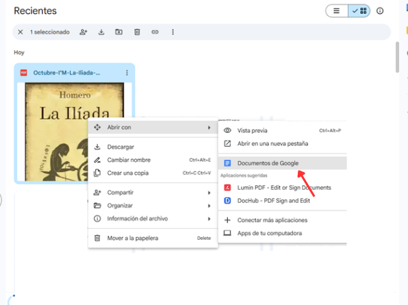 copiar texto de pdf en Google Docs