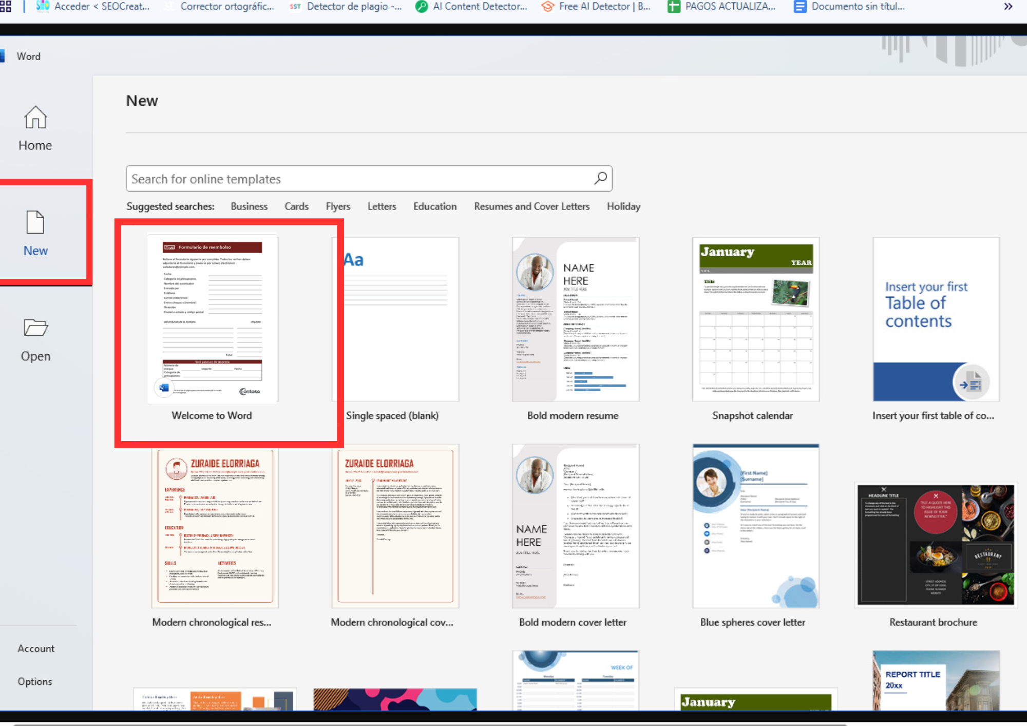 Seleccionar plantilla para crear formulario PDF rellenable desde Word gratis