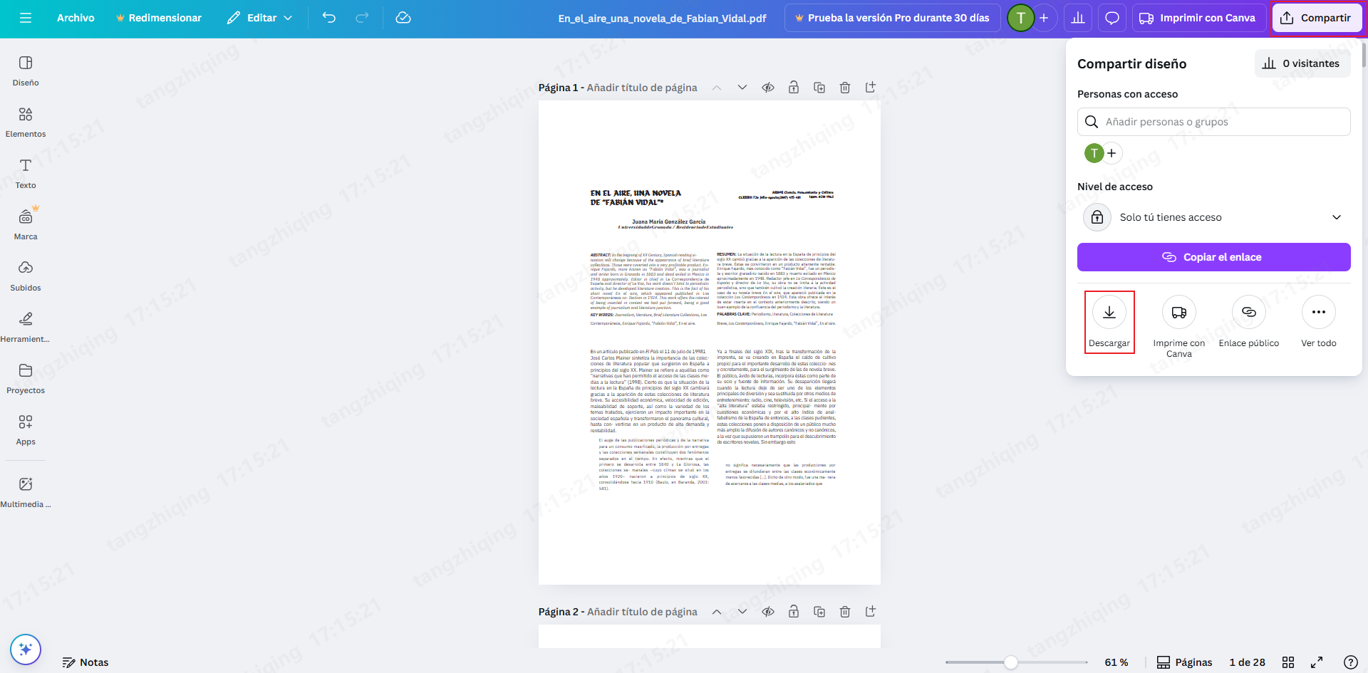 borrar marcas de agua de un pdf con canva