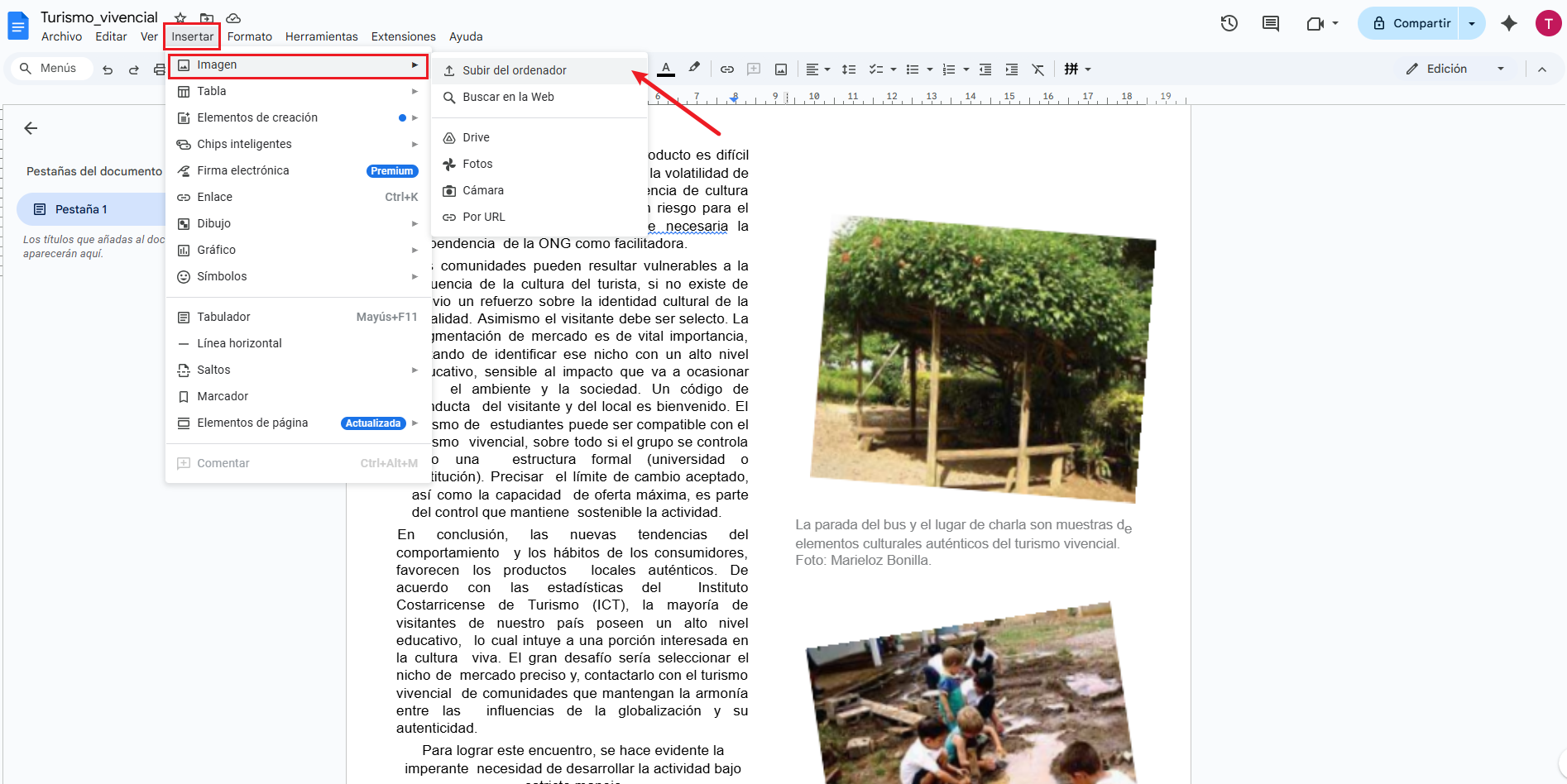 insertar imagen en google docs