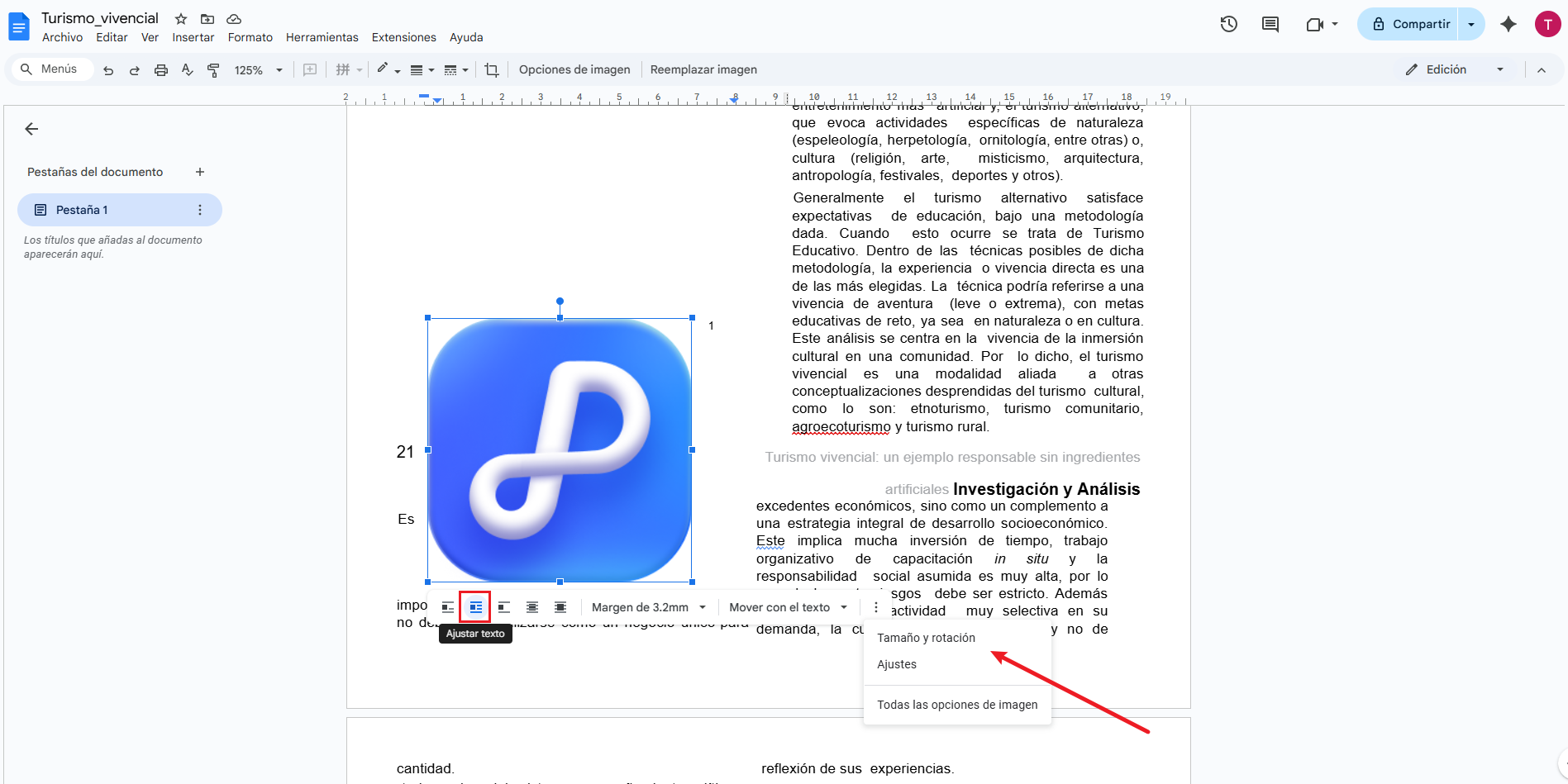 ajustar la imagen insertada en google docs