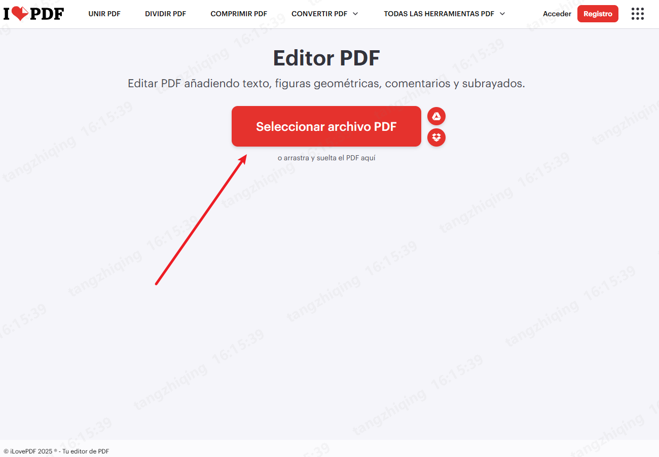 seleccionar pdf en ilovepdf