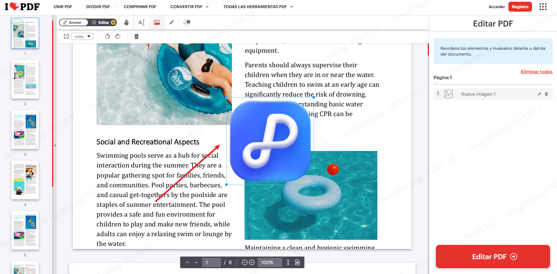editar la imagen insertada en ilovepdf