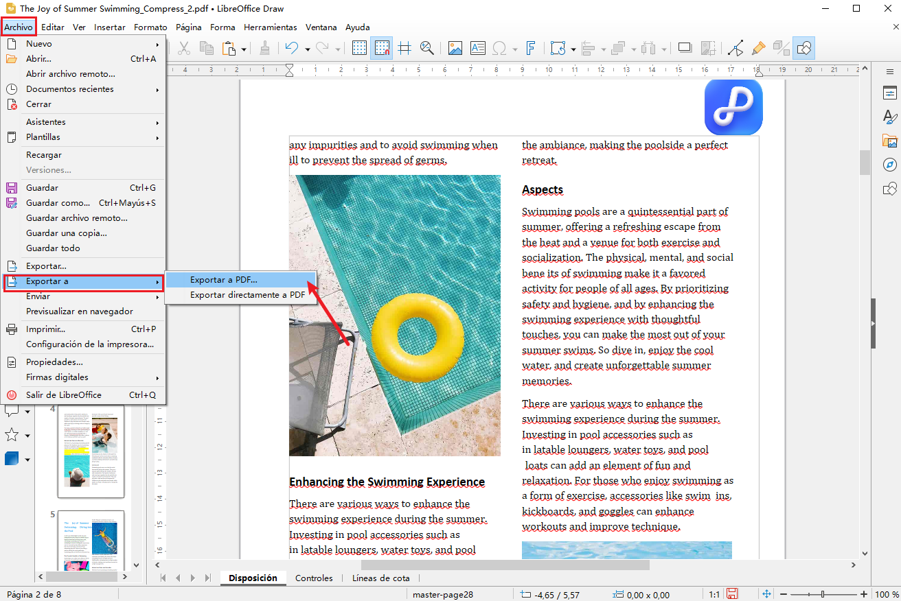 exportar pdf en libreoffice draw