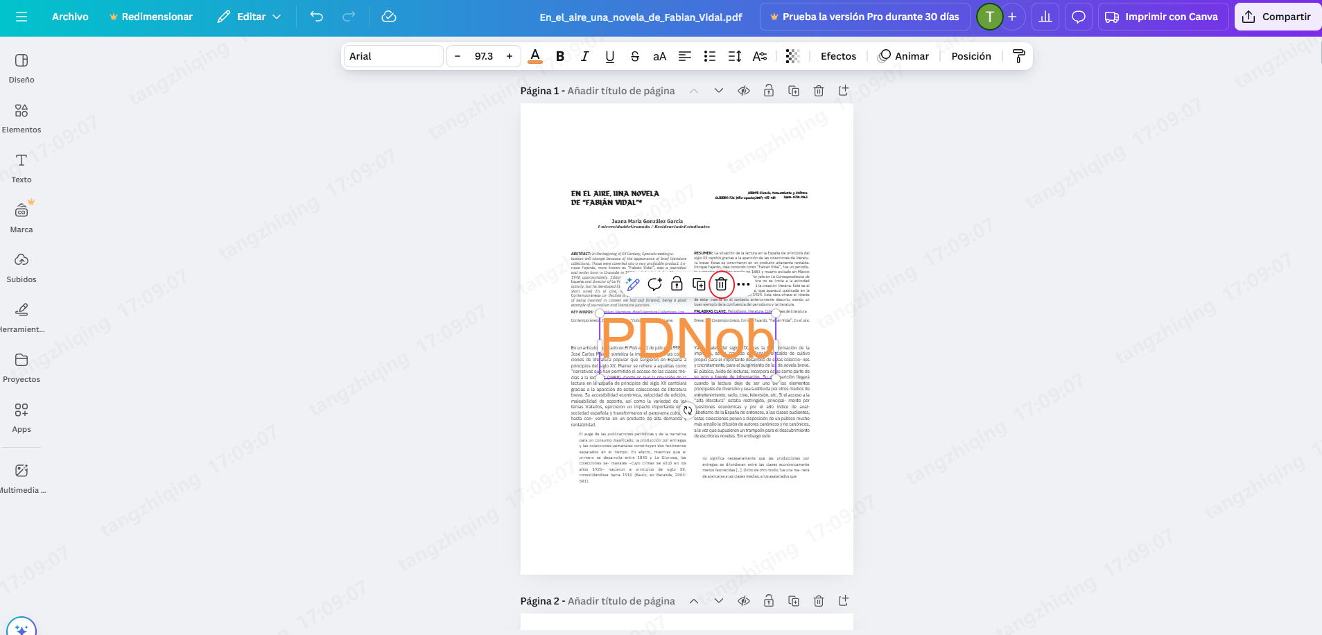 eliminar marca de agua de pdf con canva