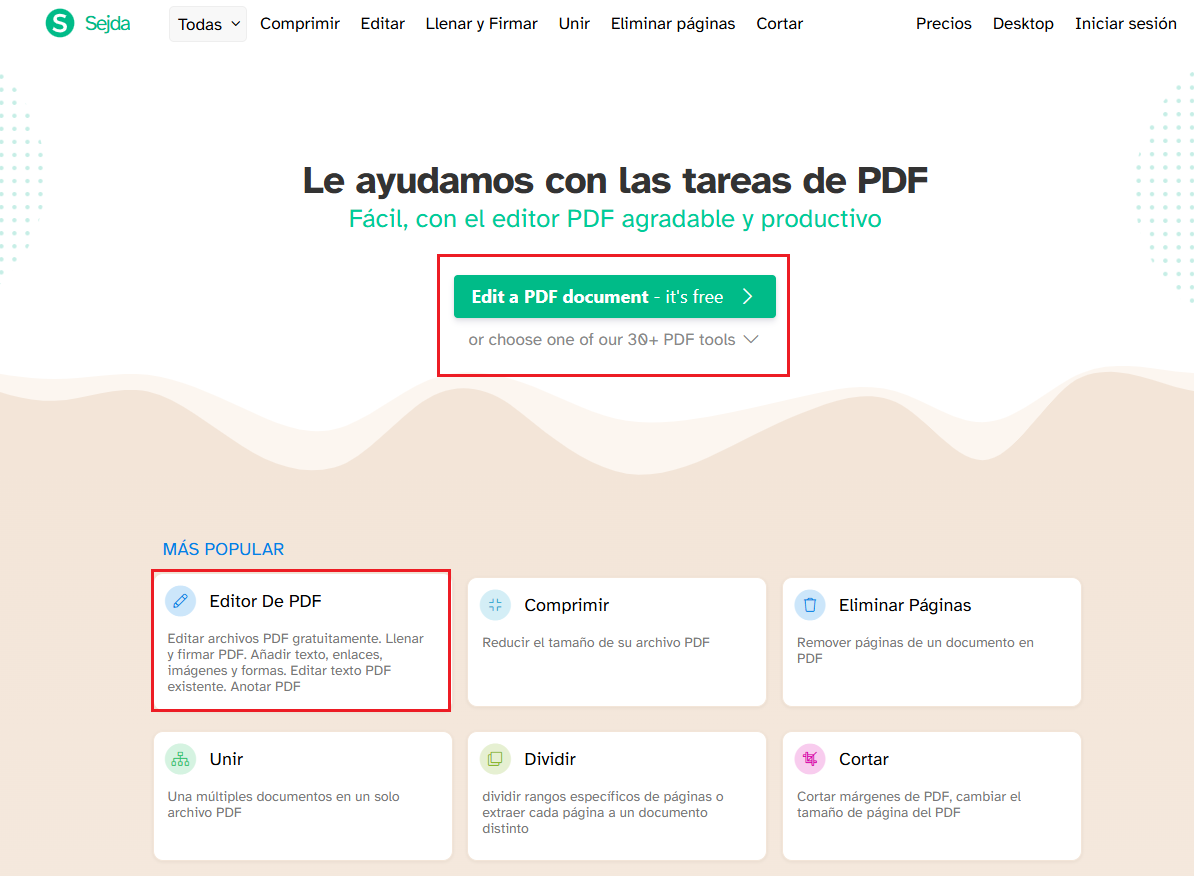editor de pdf en sejda