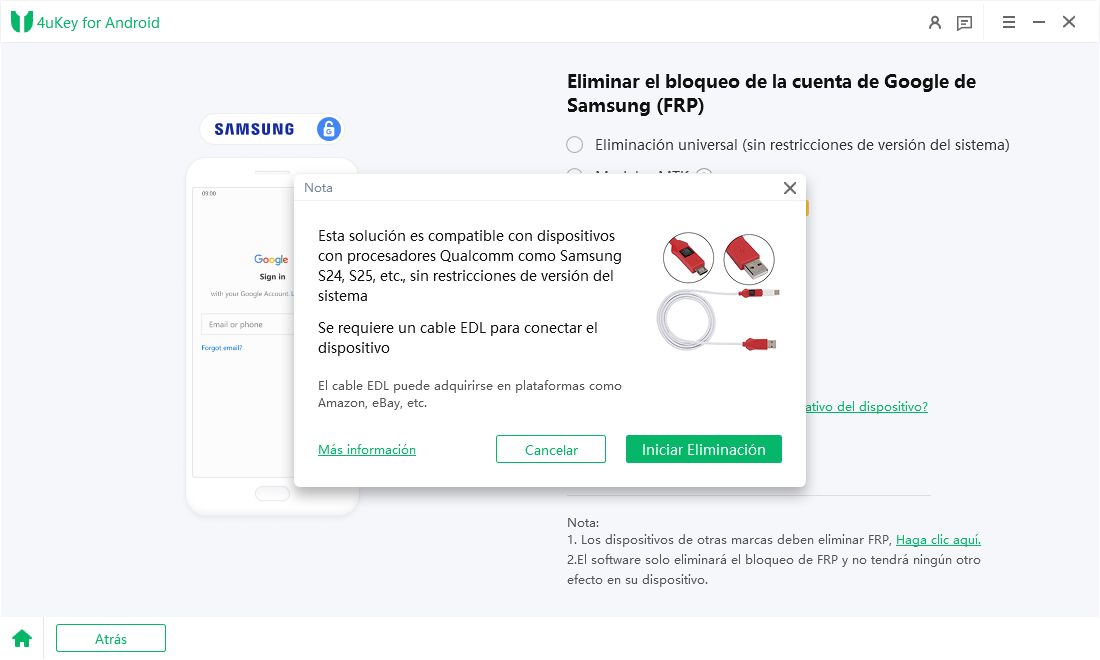iniciar eliminación de frp con cable edl