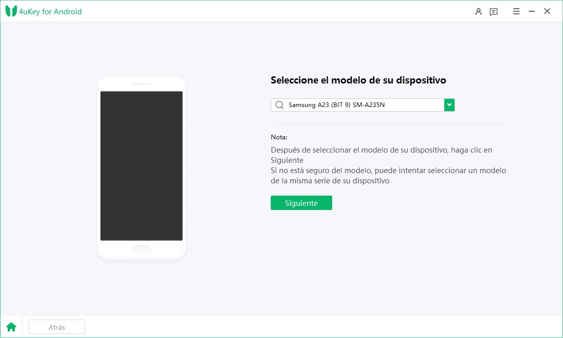 seleccionar modelo de dispositivo samsung