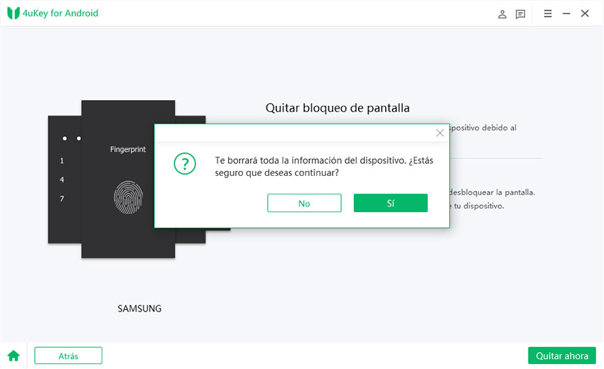 el software le pregunta si acepta borrar toda la información-4ukey para android
