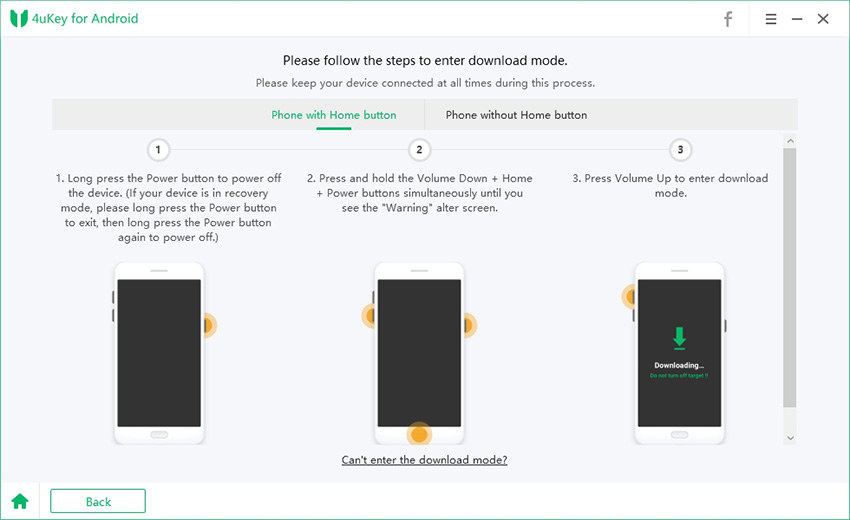 entrar al modo download con botones