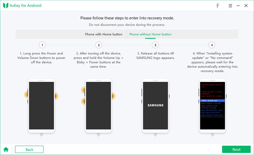 entrar samsung en modo recovey sin botones