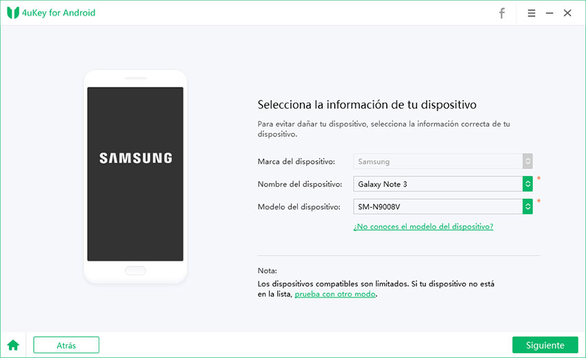 seleccione la información de Samsung correcta