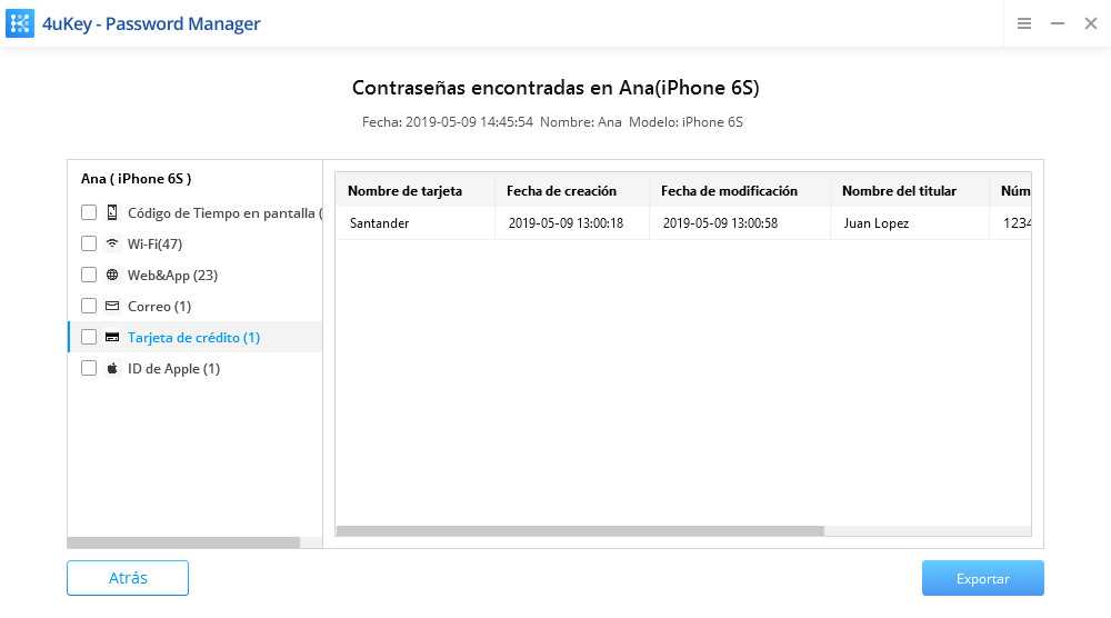 información de tarjeta de crédito