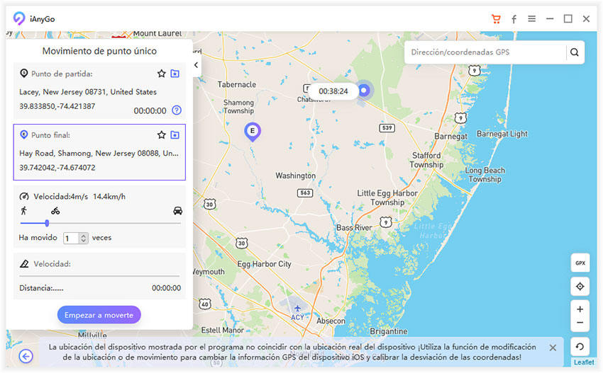 planificar dos-puntos ruta en el mapa