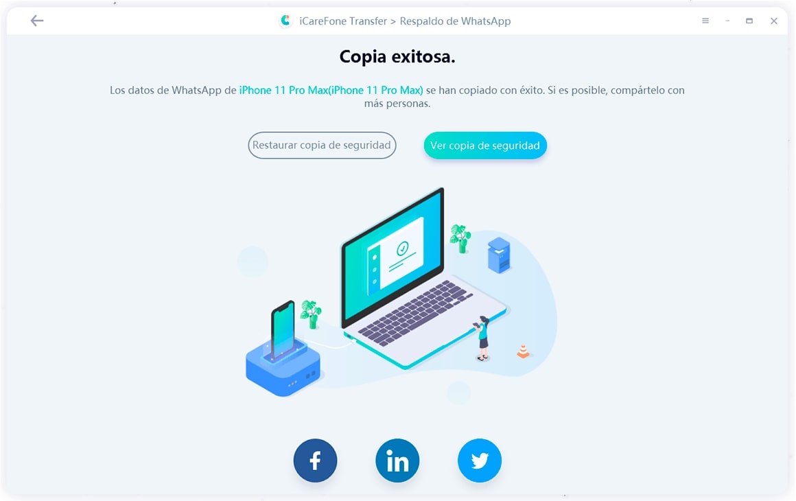 guía de transferencia de icarefone - copia de seguridad de la interfaz de whatsapp