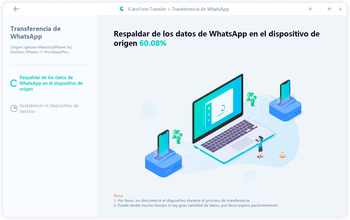 backing up whatsapp data with icarefone by hitting yes