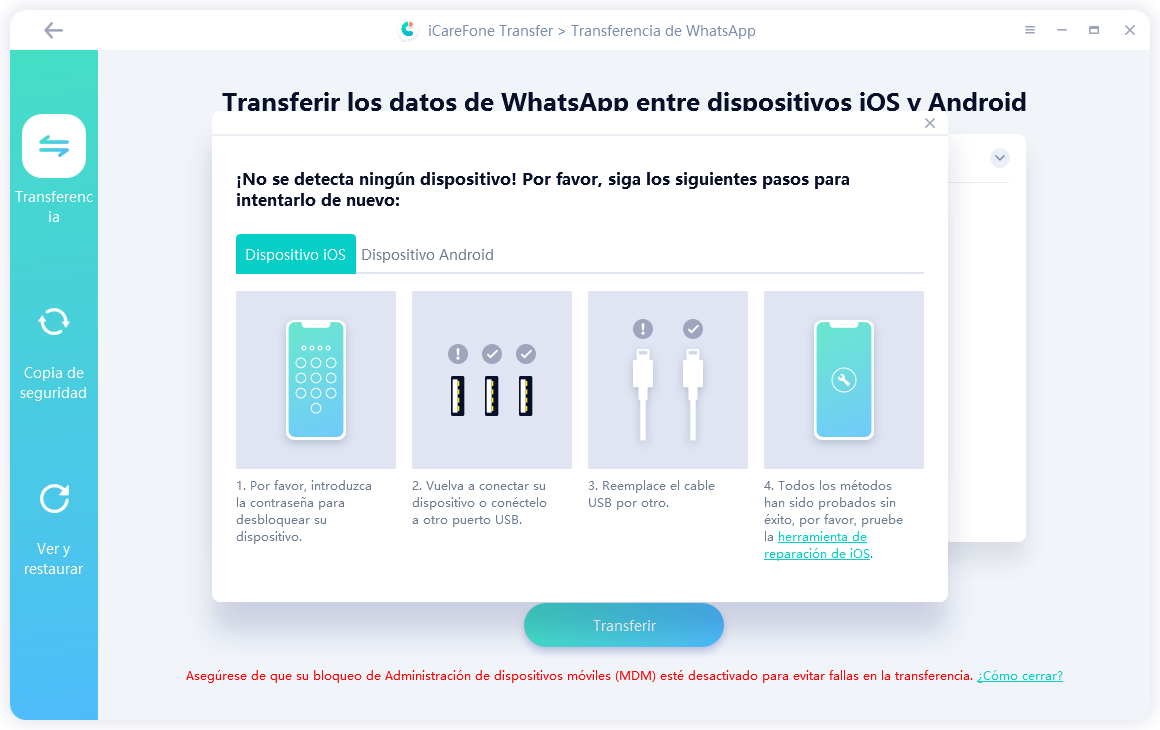icarefone transferir whatsapp de iphone a android