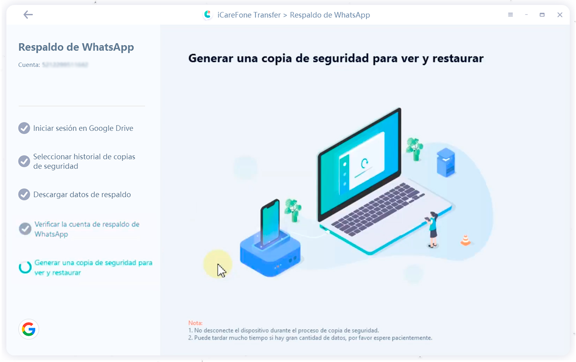 guía de transferencia de icarefone - copia de seguridad de la interfaz de whatsapp