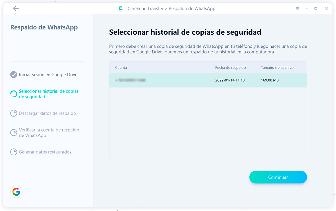 guía de transferencia de icarefone - copia de seguridad de la interfaz de whatsapp