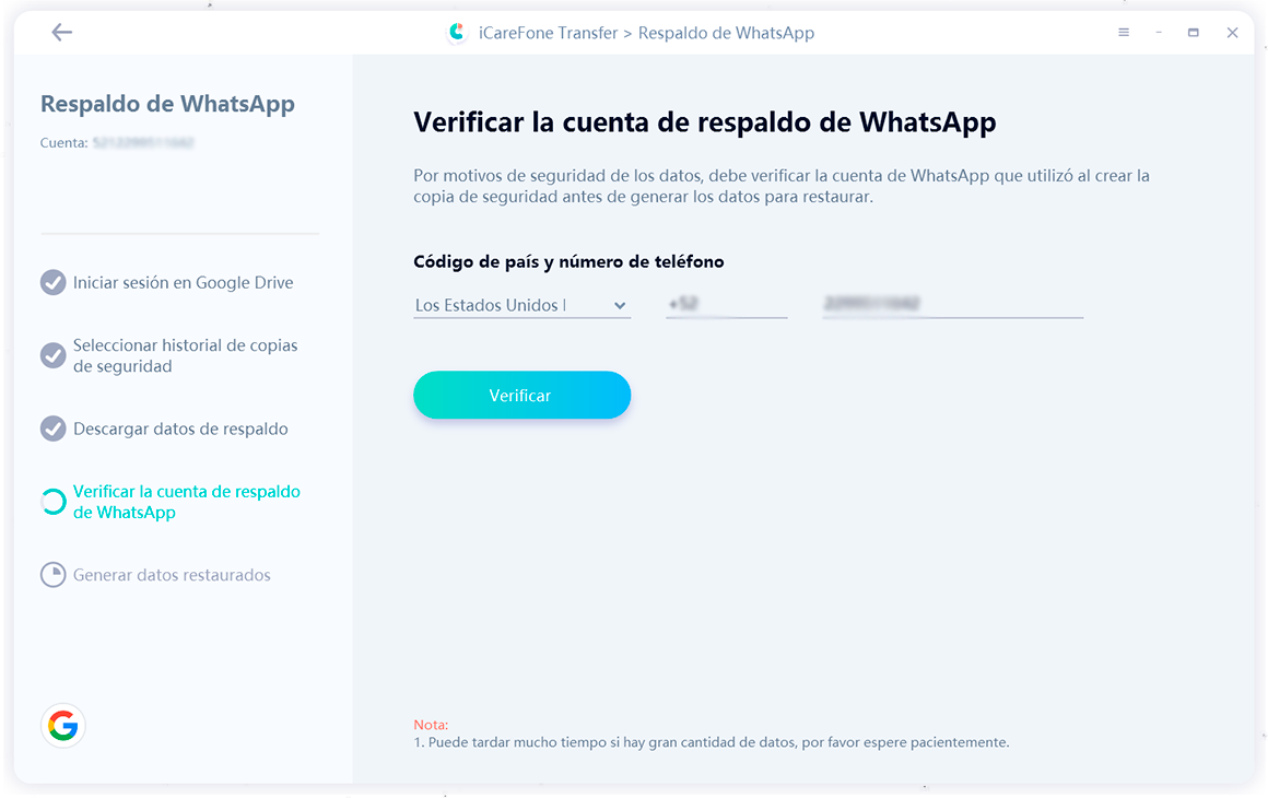 guía de transferencia de icarefone - copia de seguridad de la interfaz de whatsapp