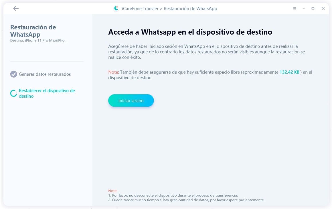 guía de transferencia de icarefone - copia de seguridad de la interfaz de whatsapp