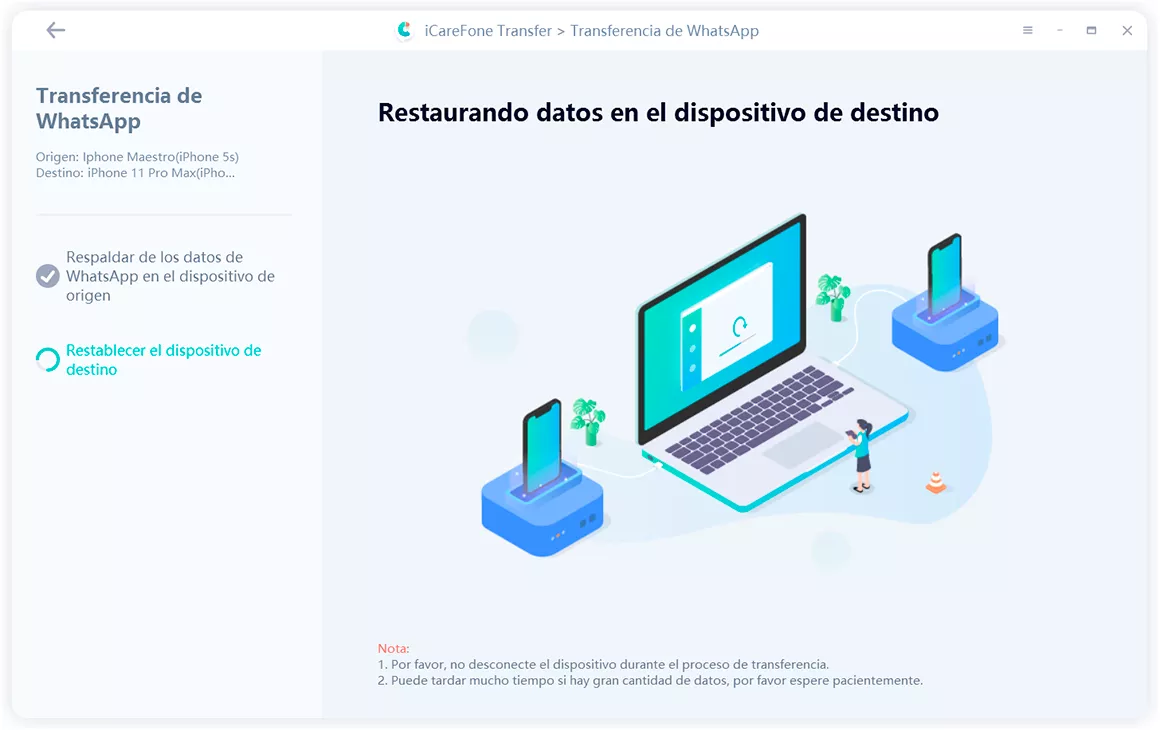 restaurar datos de whatsapp en el dispositivo de destino