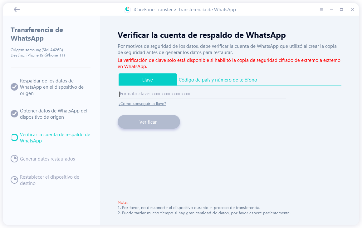 ingresar la llave de 64 dígitos