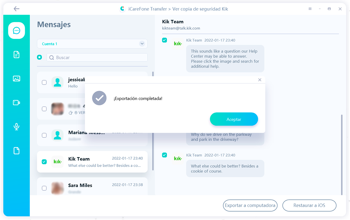 export kik data completed - guide