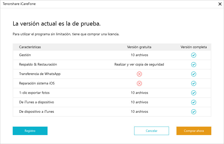 comparaciones entre la versión gratis y la completa
