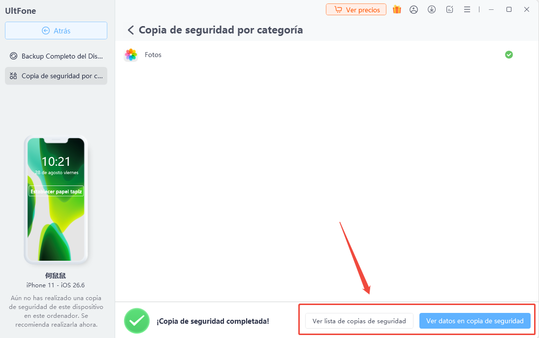seleccionar y previsualizar una copia de seguridad