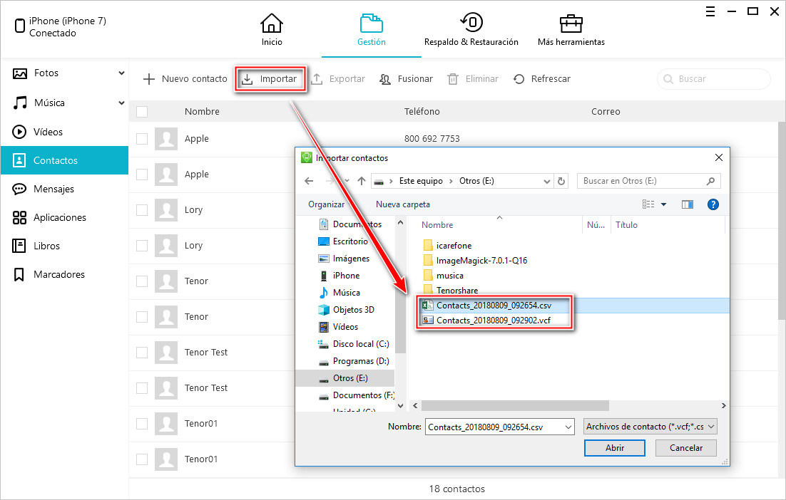 importar contactos iphone