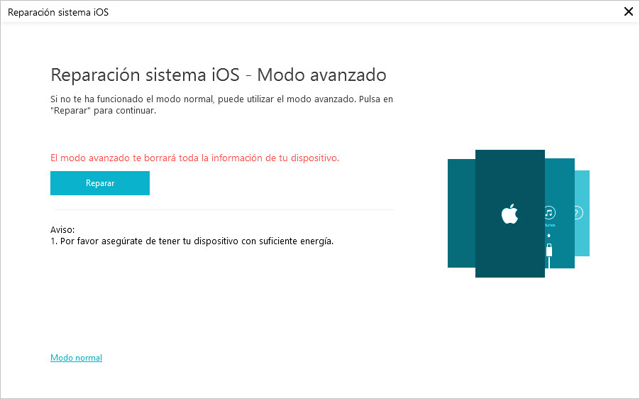 reparar ios con modo avanzado