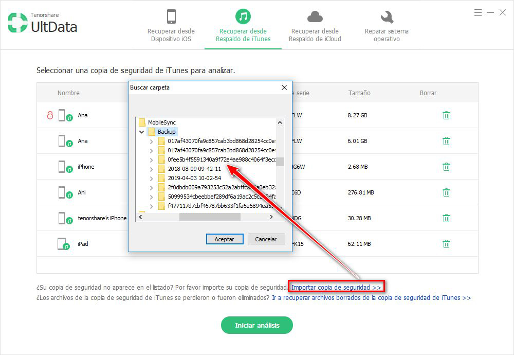 importar copia de seguridad itunes manualmente