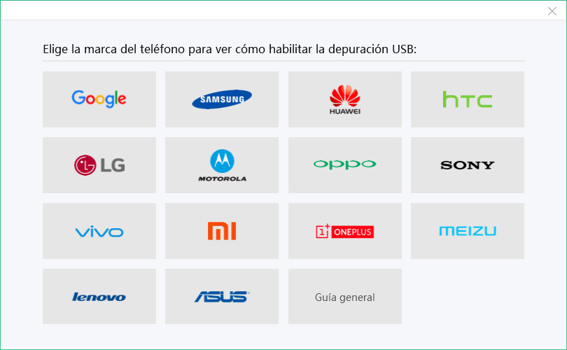 depuración usb según distintas marcas android