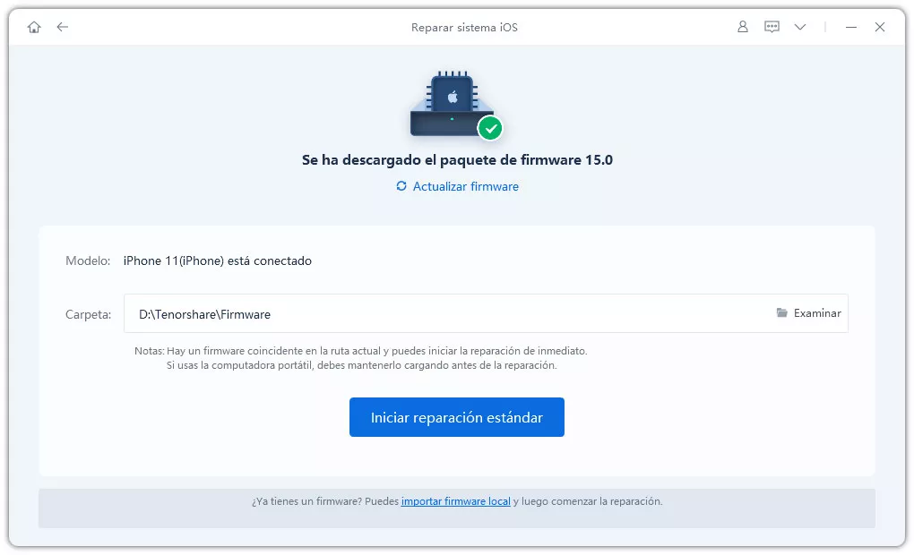 iniciar reparacion estandar