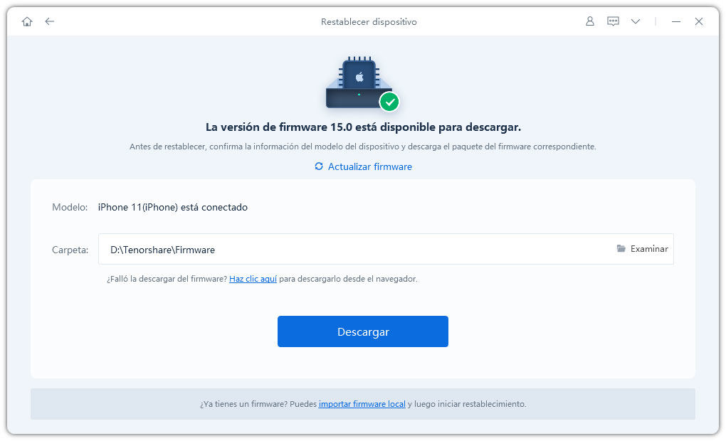 descarga firmware para restablecer dispositivo